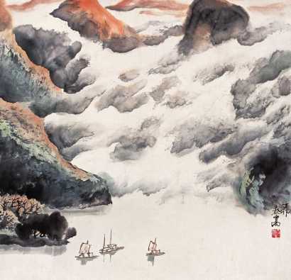 庞泰嵩 丁卯（1987年）作 山水 镜心